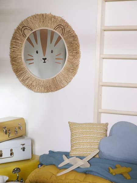 Vertbaudet - Miroir XL Lion en rotin et raphia moka - Vertbaudet