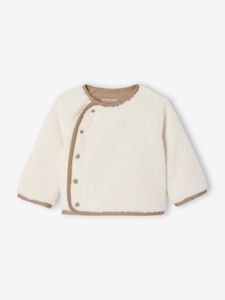 Vertbaudet - Pull naissance en sherpa boutonné devant écru