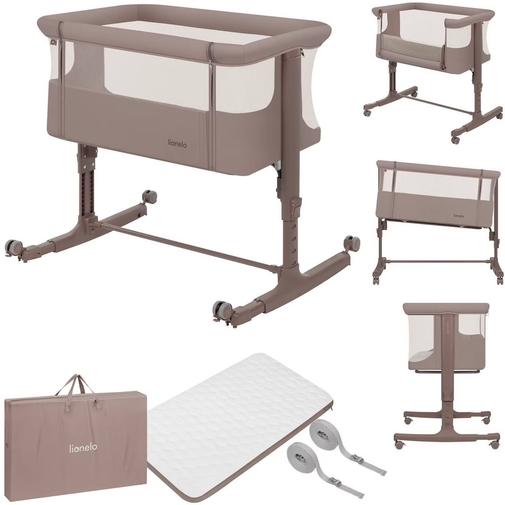 Lionelo - Lit Cododo Berceau 3en1 Aurora Avec Matelas Et Sac Beige Taupe