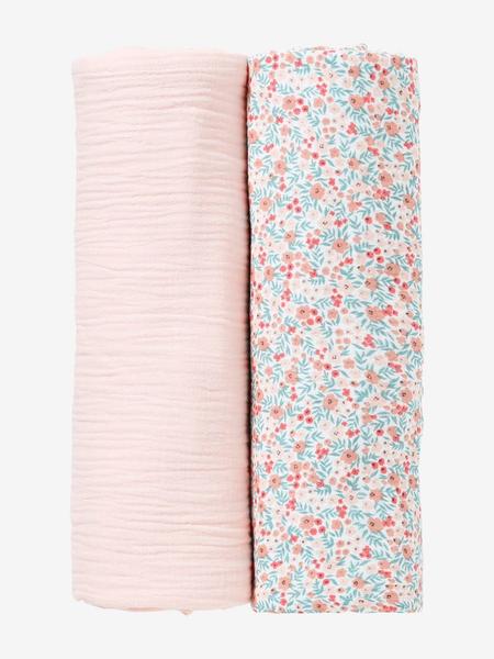 Vertbaudet - Lot de 2 maxi langes 120x120 cm pour emmaillotage rose/fleurs