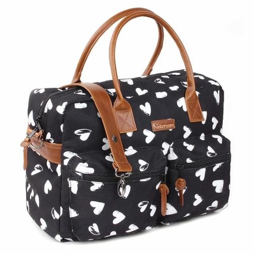 Kidzroom - Sac à langer matelas noir blanc coeurs