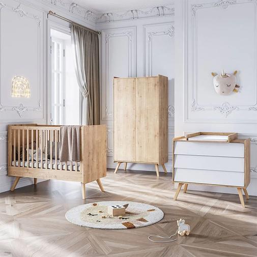 Vox Meubles - Chambre Trio Vintage 70 x 140 cm - Chêne et Blanc