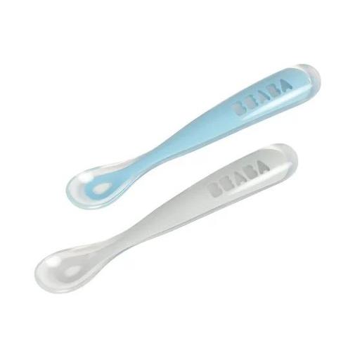 Béaba - Lot de 2 Cuillères 1er âge en silicone + boite de transport