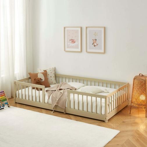Baita - Lit enfant avec barrières pin massif beige 90x190 sommier inclus