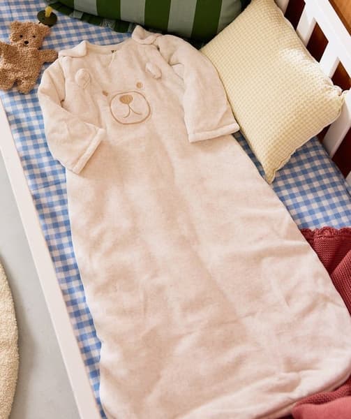 taokids.com - turbulette velours bébé en coton bio écru avec ours brodé