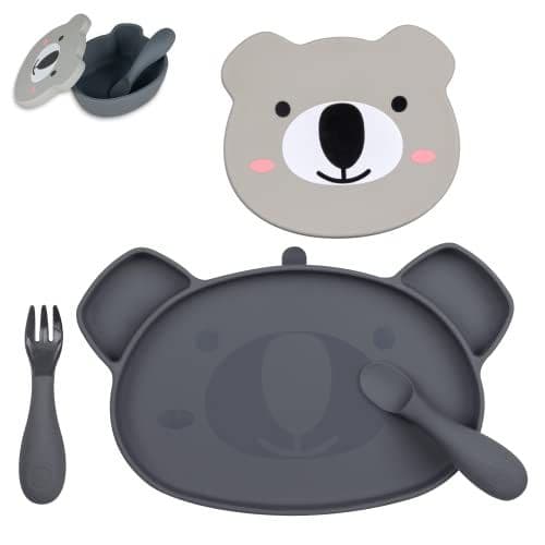 TUM TUM - TUM TUM Set de Table Enfant, Assiette Ventouse pour Bébé Bol, Couverts Enfant, 6 m+, Kev le Koala, Gris