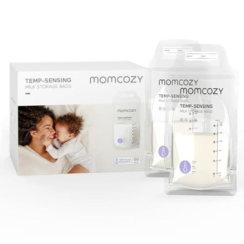 momcozy - Momcozy Lot de 50 Sacs de Conservation du Lait Maternel, Sacs de Conservation du Lait Maternel, Préstérilisés, Double étanchéité, pour Congélation 180mL