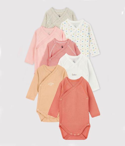 Petit Bateau - Lot surprise de 7 bodies naissance manches longues bébé fille