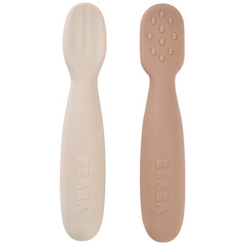Béaba - Lot de 2 précuillères en silicone Pralin et Argile