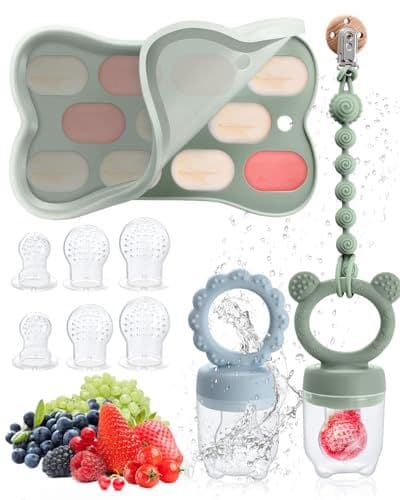 Mittimiya - Tetine Grignoteuse Bébé de 3 4 5 6-24 mois, 2 pièces mangeoire à fruits pour bébé & récipient de stockage des aliments pour bébé & chaîne de tétine