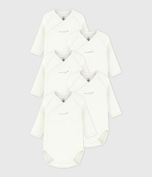 Petit Bateau - Lot de bodies croisés manches longues bébé mixte en coton