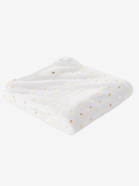 Vertbaudet - Plaid enfant en polaire motifs dorés écru / coeurs dorés