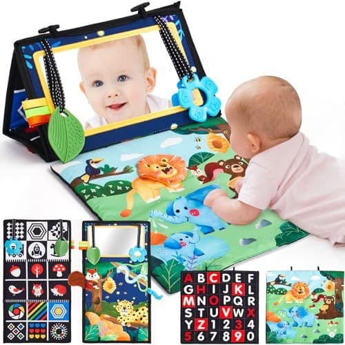 hahaland - Jouet d'Éveil Bébé 6 Mois avec Miroir Éveil Montessori Noir et Blanc Jouets Sensoriels pour Tout-Petits, Cadeau pour Bébé Naissance Fille Garcon 0 3 6 12 Mois
