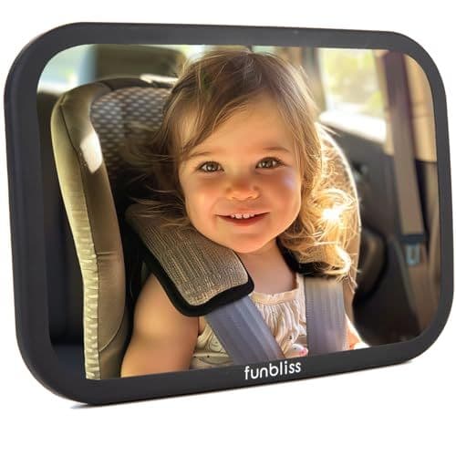 Funbliss - Retroviseur Voiture Bebe, Aucun Assemblage Requis,Miroir Siège Arrière de Bébé, Sécurité, Claire de Vue Avec Une Rotation 360°& Fonction d'Inclinaison Noir