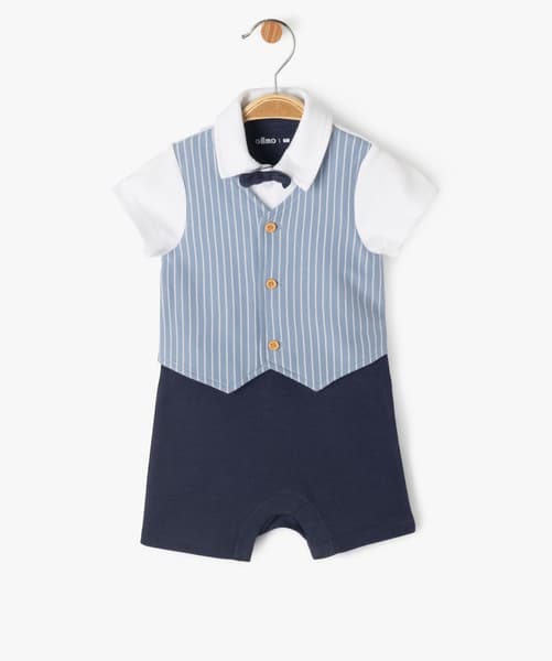 GEMO(BB COUCHE) - Combinaison courte de smocking bébé garçon