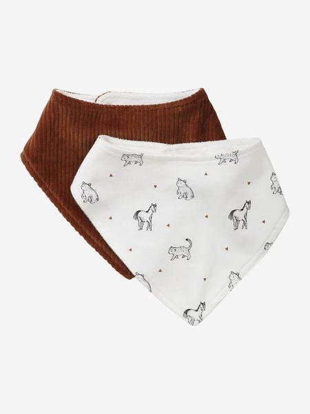 Vertbaudet - Lot de 2 bavoirs bandanas Petit Nomade lot caramel ivoire imprimé