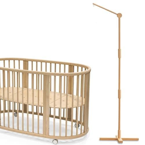 Lanttoe - Lanttoe Support mobile pour lit de bébé - 100 % hêtre - Support mobile pour table à langer - Berceau épais - Barre en bois - Empêche les chutes - Design 150 cm (basique)
