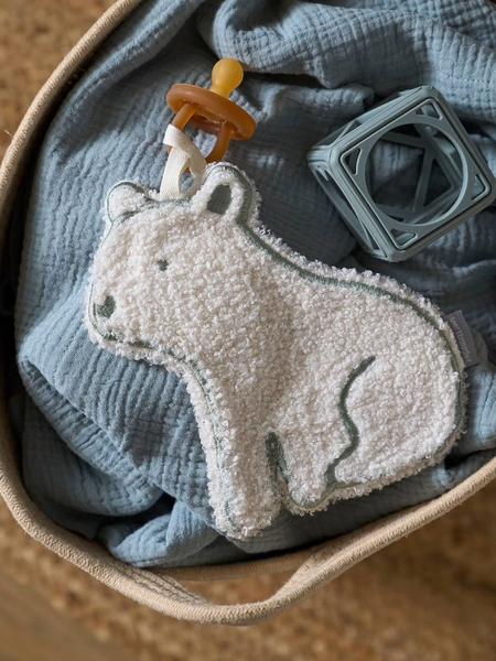 Vertbaudet - Attache-tétine doudou Ours polaire en sherpa écru