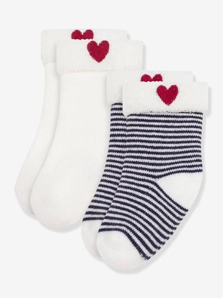 Petit Bateau - Lot de 2 paires chaussettes bébé en coton brodé marine