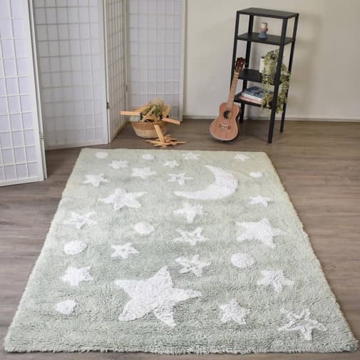Un amour de tapis - Tapis enfant  en coton bio night vert - Un amour de tapis