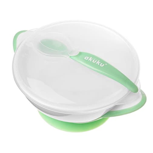 Jukki.fr - Boutique bébé - AKUKU Bol avec couvercle à ventouse + cuillère - Blanc Vert