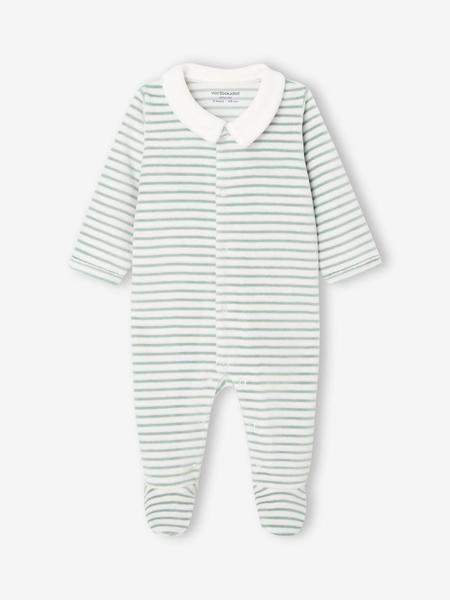 Vertbaudet - Pyjama bébé garçon en velours rayé personnalisable écru