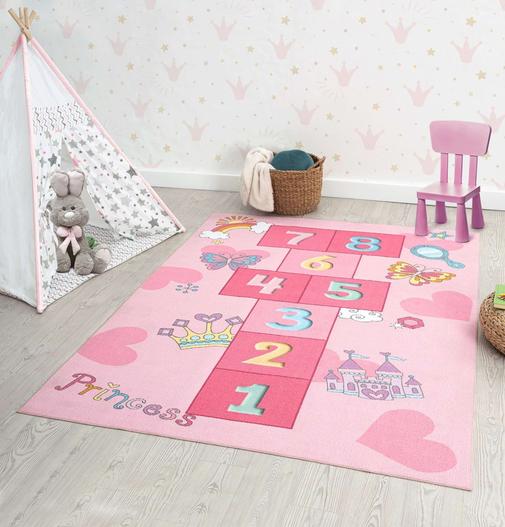The carpet - Tapis parc enfant fille princesse, rose, 140 x 200 cm