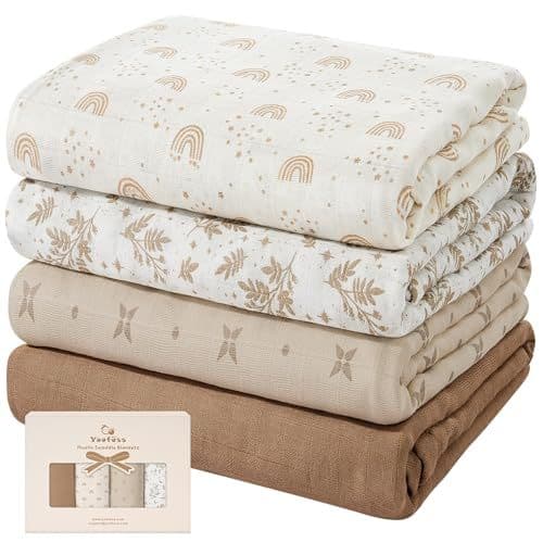 Yoofoss - Yoofoss Couverture d’Emmaillotage pour Bébé Lot de 4 Langes de Gaze de Coton et Bambou 120x120 cm pour l’Emaillotage Couche Plaid Gigoteuse Couverture Serviette Bavoir