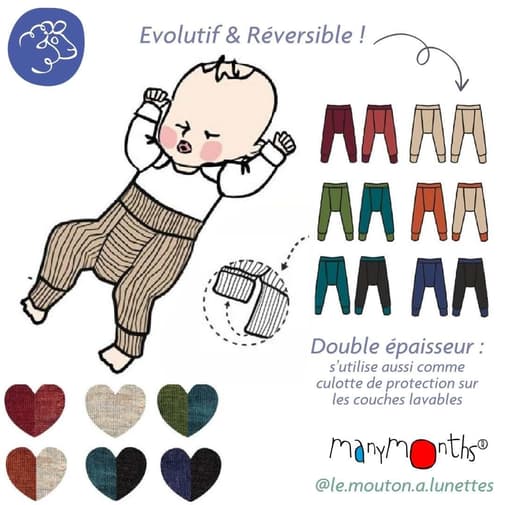 Le Mouton à Lunettes - Longies évolutifs ManyMonths -pantalon bébé en laine mérinos