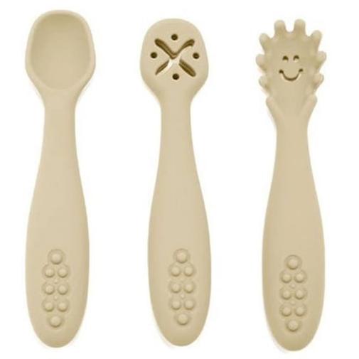 Babireva - Lot De 3 Cuillères D'apprentissage En Silicone Beige
