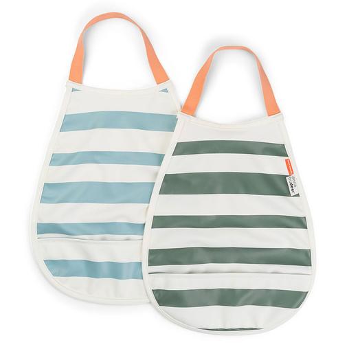 Done by deer - Lot de 2 Bavoirs Elastiques - Rayures Bleu et Vert