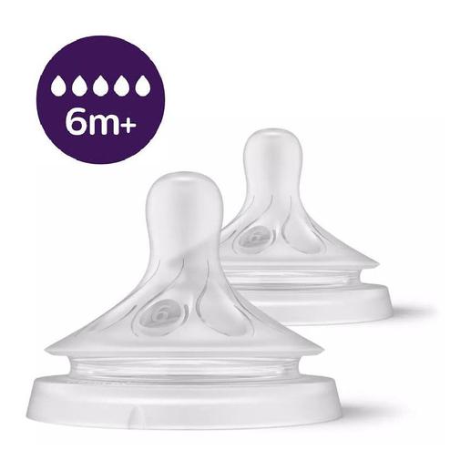Avent - Lot de 2 tétines Natural 3.0 débit rapide 5 trous 6M+ - Transparent