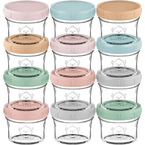 KeaBabies - Lot de 12 boîtes de conservation pour nourriture pour bébé - Anti-fuite - Passe au micro-ondes - Récipient de rangement pour nourriture pour bébé - Bocaux à boules (Musk Dusk)