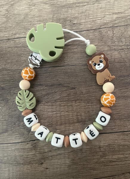 KidcreationArtisanat - Attache tétine Lion thème forêt personnalisée - Idée Cadeaux - Anniversaire - Naissance