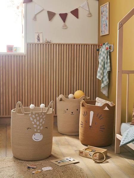 Vertbaudet - Panier de rangement XL en corde de coton Girafe cannelle
