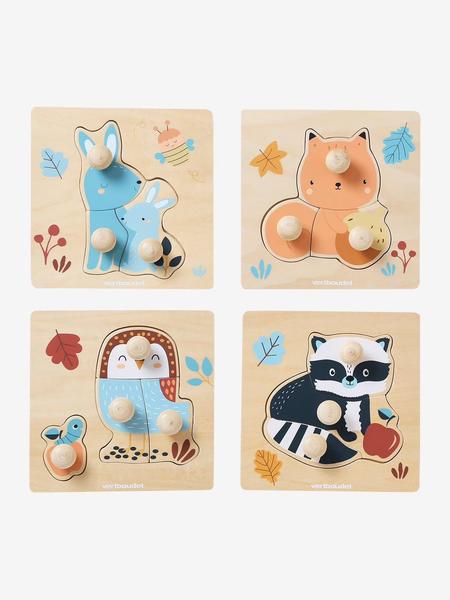 Vertbaudet - Lot de 4 puzzles boutons LES AMIS DE LA FORÊT en bois FSC® bois