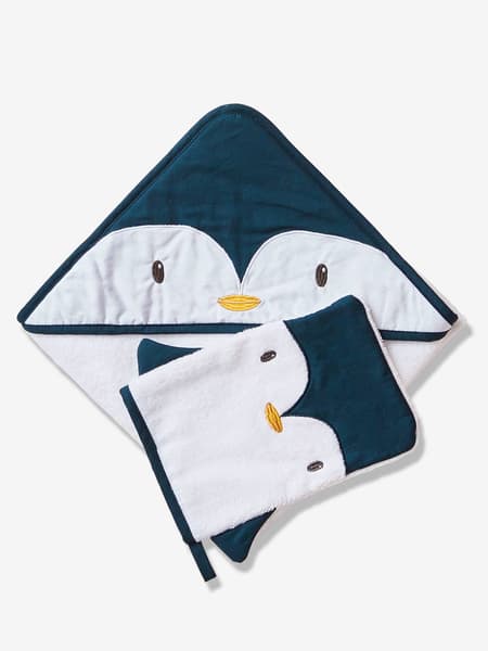 Vertbaudet - Coffret cape de bain + gant Pingouin blanc / bleu - Vertbaudet