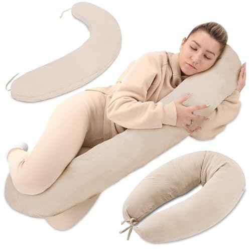 Totsy Baby - Coussin de grossesse et allaitement 190 cm – coussin maternité et corps ou oreiller de grossesse Soutien pour dormir sur le côté et allaiter Parfait pour femme enceinte oreillers forme de C mousseline