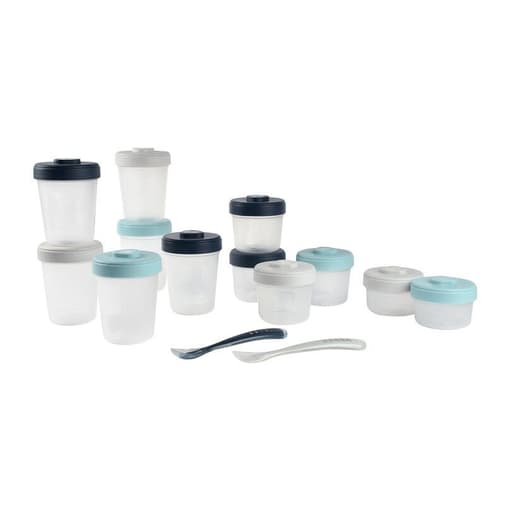 BEABA - Pack premiers repas (12 portions + 2 cuillères) Bleu/Gris