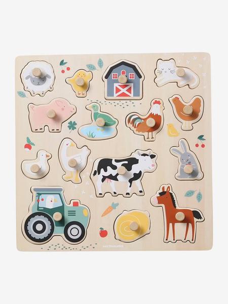 Vertbaudet - Puzzle boutons Lovely Farm en bois FSC® beige