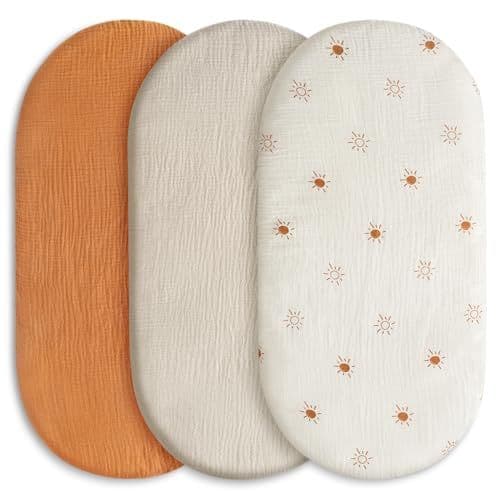 GLLQUEN BABY - Lot de 3 draps-housses pour parc, 100 % mousseline de coton, doux et de qualité supérieure, draps-housses universels pour poussette, cadeau de naissance (solaire)