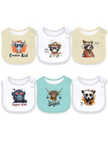 Maiwamita - Maiwamita Lot de 6 bavoirs bébé en coton imperméable pour filles et garçons, avec boutons-pression pour la bave et le repas (Multi1)