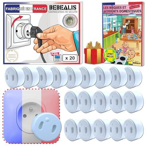 Bébéalis - [Pack x20] Cache Prise Bébé Français Amovible [ Sans Clef Ni Adhésif ] - Invention 100% Made In France - Cache-Prise Bebe - Sécurité Domestique Et Puériculture Pour Protection Prise Courant Électrique