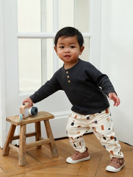 Vertbaudet - Ensemble bébé T-shirt et pantalon en molleton gris béton - Vertbaudet