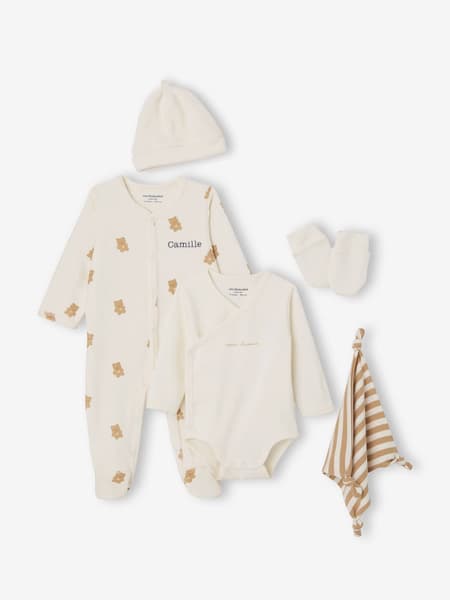 Vertbaudet - Ensemble naissance 6 pièces avec valisette maternité écru - Vertbaudet