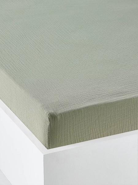Vertbaudet - Drap housse bébé uni en gaze de coton Bio* vert sauge