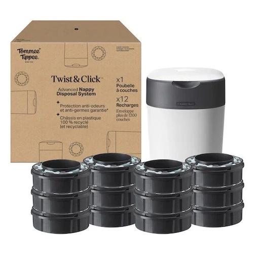 Tommee Tippee - Poubelle à Couches Avancée Twist & Click Starter-pack, Lot de 12 Recharges