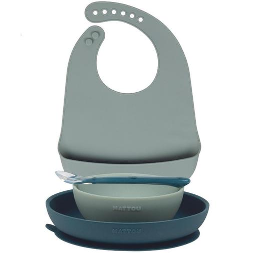 Nattou - Coffret repas en silicone vert (4 pièces)
