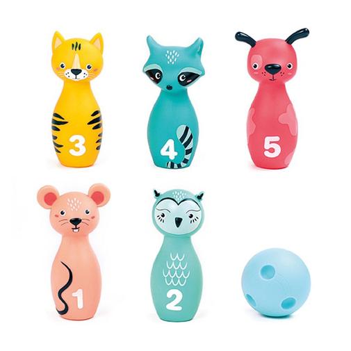 Ludi - Mini jeu de bowling avec 5 quilles souples Animaux - Multicolore