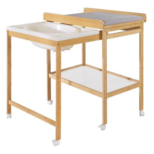 Roba - Table À Langer Avec Baignoire Coulissante + Matelas À Langer Déperlant Roba Style Bois Naturel / Gris Argenté